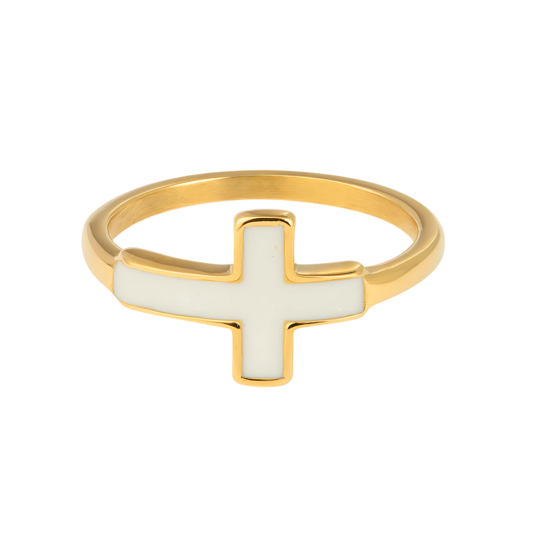 White Enamel Cross Ring